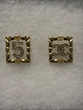 Gold-Tone Number 5 & CC Logo Stud Earrings w/ Diamond Accents
